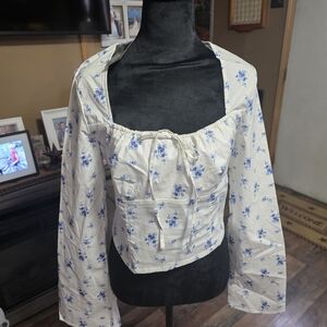 Wild Fable Cream and Blue Floral Blouse